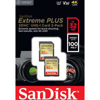 Sandisk 32GB SDHC Sandisk Extreme Plus memória kártya CL10 U3 V30 2db/cs (SDSDXWT-032G-GNCI2)