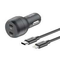 Budi Budi 2xUSB-C autós töltő 40W + USB-C-Lightning kábel fekete (108RTL)
