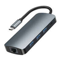 Remax Remax USB-C 9in1 Hub 3x USB 3.0, USB-C, RJ45, HDMI, 3.5 mm, SD/TF szürke (RU-U91)