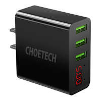 Choetech Choetech C0026 3xUSB-A US hálózati töltő kijelzővel fekete