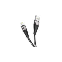 Hoco HOCO X57 adatátviteli kábel és töltő (USB - lightning 8pin, 2.4A, 100cm, cipőfűző minta) FEKETE (X57_LIGHTNING_B)