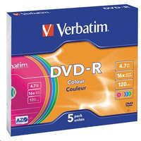 Verbatim Verbatim DVD-R 4.7GB 16x DVD lemez slim tok színes 5db/cs (43557)
