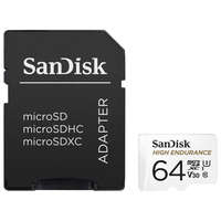 Sandisk 64GB Micro SDXC memória kártya Sandisk High Endurance CL10 U3 V30 + adapter (SDSQQNR-064G-GN6IA / 183566)