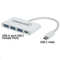 Manhattan Manhattan Type-C -> 3db USB 3.0 + 1 db USB Type-C, Power Delivery fehér (163552)