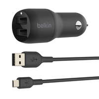 Belkin Belkin BOOST CHARGE 2xUSB-A autós töltő 24W + USB-A - Micro-USB kábel fekete (CCE002BT1MBK)