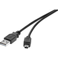 Renkforce USB 2.0 csatlakozókábel, 1x USB 2.0 dugó A - 1x USB 2.0 dugó mini B, 0,3 m, fekete, aranyozott, renkforce