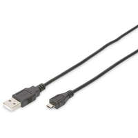 Digitus Digitus USB 2.0 Csatlakozókábel [1x USB 2.0 dugó, A típus - 1x USB 2.0 dugó, mikro B típus] 1.80 m Fekete Kerek, Kettős árnyékolás