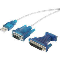 Renkforce USB soros átalakító kábel, USB-ről D-SUB 9 pólusú + D-SUB 25 pólusú csatlakozóra, aranyozott, renkforce