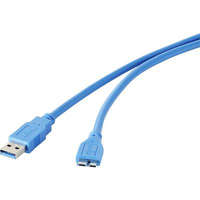 Renkforce USB 3.0 csatlakozókábel, 1x USB 3.0 dugó A - 1x USB 3.0 dugó mikro B, 0,3 m, kék, aranyozott, renkforce