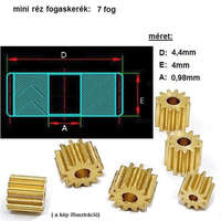  mini sárgaréz fogaskerék 7 fog, 0,98mm furat (pl:RC autó-, repülőgép modell)