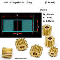 mini sárgaréz fogaskerék 10 fog, 2,98mm furat (pl:RC autó-, repülőgép modell)