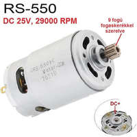 RS-550 egyenáramú 9T fogaskerékkel szerelt RS550 motor, DC 25V, 29000 fordulat, akkus Li-ion akkumulátoros gépekhez