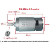 RS-570 EGYENÁRAMÚ 10T FOGASKERÉKKEL SZERELT RS570 MINI MOTOR, DC 12V / 40000 FORDULAT, gyerek elektromos autó jármű alkatrész