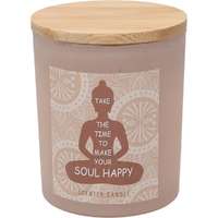 4-Home Soul Happy Illatgyertya, szantálfa illatú, 7 x 8,5 cm, 300 g, bézs