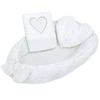 Newbaby New Baby Szív luxus fészek párnával és takaróval, Minky, fehér