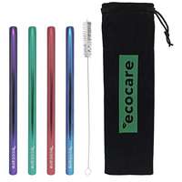 Ecocare Ecocare Maxi Környezetbarát fém szívószál, keverék, 21,5×1,2 cm, 4 db