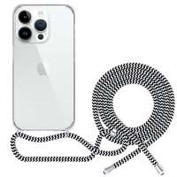 SPELLO Spello Crossbody iPhone 15 Pro Max átlátszó tok, fekete-fehér pánt
