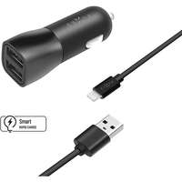 FIXED FIXED Smart Rapid Charge 2xUSB kimenet, USB/Lightning kábel, 1 m, MFI tanúsítvány, 15W, fekete
