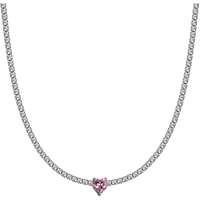 LUCA BARRA LUCA BARRA Acél nyaklánc, fehér kristályok és rózsaszín kristály szív