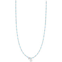 LUCA BARRA LUCA BARRA Acél nyaklánc, négylevelű lóhere, kristály és türkizkék zománcos kövek