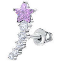 LUCA BARRA LUCA BARRA acél fülbevaló rózsaszín csillaggal és fehér kristályokkal