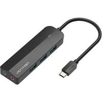 Vention Vention Type-C (USB-C) to 3× USB 3.0 / Micro-B HUB with External Stereo Sound Adapter 0.15M Black AB