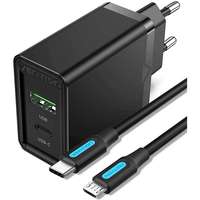 Vention Set Vention 2-Port USB (A+C) (18 W + 20 W PD), fekete + USB-C 2.0 to Micro USB, 2 A, 1 m, fekete