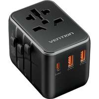Vention Vention 3-Port USB (C + A + A) Universal Travel Adapter (20W/18W/18W) Black töltőfej