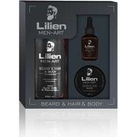  Lilien Men-Art Beard & Hair & Body Black univerzális sampon 250 ml + tápláló olaj 30 ml + hajformázó viasz hajra és szakállra 45 g ajándékkészlet