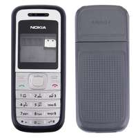  tel-szalk-018233 Nokia 1200 / 1208 / 1209 teljes burkolat (előlap, középső keret, hátlap) fekete