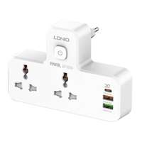 LDNIO SC2311 LDNIO SC2311 hálózati töltő, elosztó, EU dugó kompatibilis Power Strip, 2 x AC csatlakozóval + 2 x USB-A + USB Type-C aljzat, 2500W, éjszakai fény, EU/US, fehér