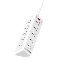 LDNIO 043120 LDNIO SC10610 hálózati töltő, elosztó, EU dugó kompatibilis Power Strip, 10 x AC csatlakozóval + 5 x USB-A + USB Type-C, 2500W, EU/US, 2m vezeték, fehér