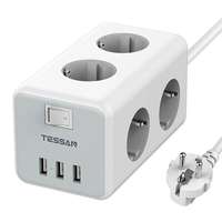 Tessan 052776 Tessan TS-306 hálózati töltő, elosztó, Power Strip, 6 x AC csatlakozóval + 3 x USB-A aljzat, 2m kábel, fehér