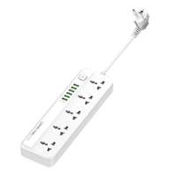 LDNIO 042529 LDNIO SC5614 hálózati töltő, elosztó, EU dugó kompatibilis Power Strip, 5 x AC csatlakozóval + 6 x USB-A aljzat, US/EU, 2500W, fehér