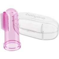 BabyOno BabyOno Take Care First Toothbrush ujjra húzható fogkefe gyermekeknek tokkal Pink 1 db