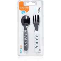 BabyOno BabyOno Be Active Stainless Steel Spoon and Fork étkészlet Grey-White 12 m+ 2 db