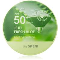 The Saem The Saem Jeju Fresh Aloe Cooling Cushion tartós alapozó sminkszivaccsal SPF 50+ nyugtató hatással árnyalat Natural Beige 12 g
