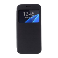 gigapack Tok álló, bőr hatású (FLIP, oldalra nyíló, View Window, szálcsiszolt mintázat) FEKETE [Samsung Galaxy S7 (SM-G930)] (5996457625567)