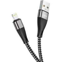 Hoco USB töltő- és adatkábel, Lightning, 100 cm, 2400 mA, törésgátlóval, gyorstöltés, QC, cipőfűző minta, Hoco X57 Blessing, fekete (RS128927)