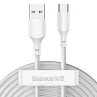 Baseus USB töltő- és adatkábel, USB Type-C, 150 cm, 5000 mA, 40W, törésgátlóval, gyorstöltés, PD, Baseus Simple Wisdom, TZCATZJ-02, fehér, 2 db / csomag (RS114298)