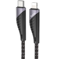 Hoco USB Type-C töltő- és adatkábel, Lightning, 120 cm, 3000 mA, 20W, törésgátlóval, gyorstöltés, PD, cipőfűző minta, Hoco U95 Freeway, fekete (RS122164)