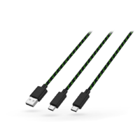 Venom Venom USB-A - 2x USB Type-C töltőkábel 3 m-es vezetékkel - fekete/zöld - ECO csomagolás (VS0002)