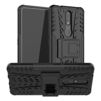 gigapack Defender műanyag telefonvédő (közepesen ütésálló, szilikon belső, kitámasztó, autógumi minta) FEKETE [Nokia 2.4] (5996591034690)