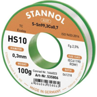 Stannol Stannol HS10 2,5% 0,3MM SN99,3CU0,7 CD 100G Forrasztóón, ólommentes Ólommentes, Tekercs Sn99.3Cu0.7 100 g 0.3 mm (593001)