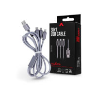 Maxlife Maxlife USB töltő- és adatkábel 1 m-es vezetékkel - Maxlife 3in1 for Lightning/microUSB/Type-C USB Cable - 5V/2A - ezüst (TF-0168)