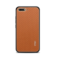 Mofi MOFI HONOR műanyag telefonvédő (szilikon keret, bőr hatású hátlap, fonott minta) BARNA [Huawei Y6 (2018)] (5996457780747)