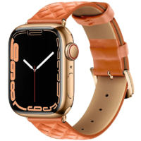 Hoco Apple Watch 1-6, SE (42 / 44 mm) / Watch 7-8 (45 mm) / Watch Ultra (49 mm), bőr pótszíj, gyémánt minta, Hoco WA18, narancssárga (137671)