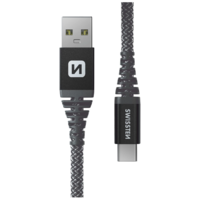 Swissten Swissten 71541010 Kevlar USB Type-A apa - USB Type-C apa Adat és töltő kábel - Fekete (1.5m) (71541010)