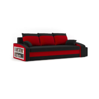 GreenSite HEWLET kanapéágy polccal és 2 db puffal, PRO szövet, bonell rugóval, bal oldali polc, jobb oldali puff tároló, fekete / piros (GSAG5999114116996)