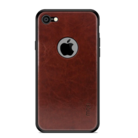 Mofi MOFI műanyag telefonvédő (szilikon keret, bőr hatású hátlap, logo kivágás) SÖTÉTBARNA [Apple iPhone 8 4.7] (5996457791859)